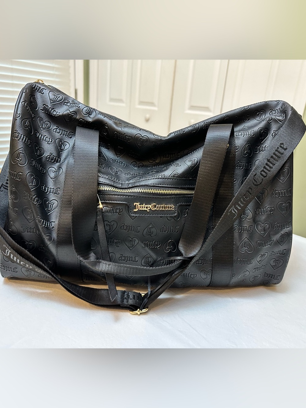 Juicy Couture Weekender Duffel Vinyl Bag Embossed Black